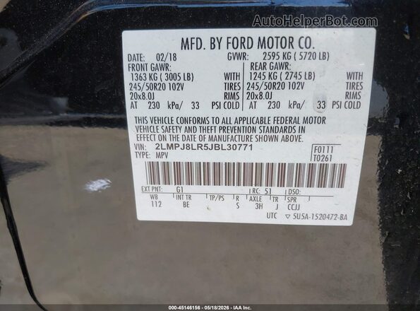 2LMPJ8LR5JBL30771 2018 LINCOLN MKX Black Շարժիչի բաժամունքի տեսք