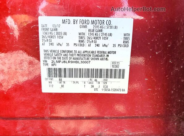 2LMPJ8LR9HBL30007 2017 LINCOLN MKX Red 