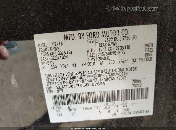 2LMTJ8LPXGBL57695 2016 LINCOLN MKX Black 