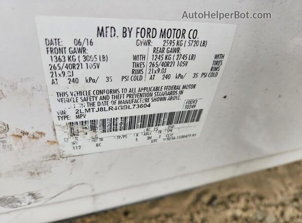 2LMTJ8LR4GBL73604 2016 LINCOLN MKX White 