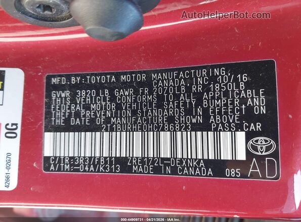 2T1BURHE0HC786823 2017 TOYOTA LL Red 