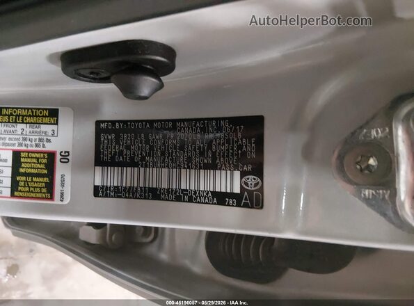 2T1BURHE0HC941631 2017 TOYOTA COROLLA Silver Շարժիչի բաժամունքի տեսք