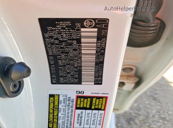 2T1BURHE1GC701373 2016 TOYOTA COROLLA White 