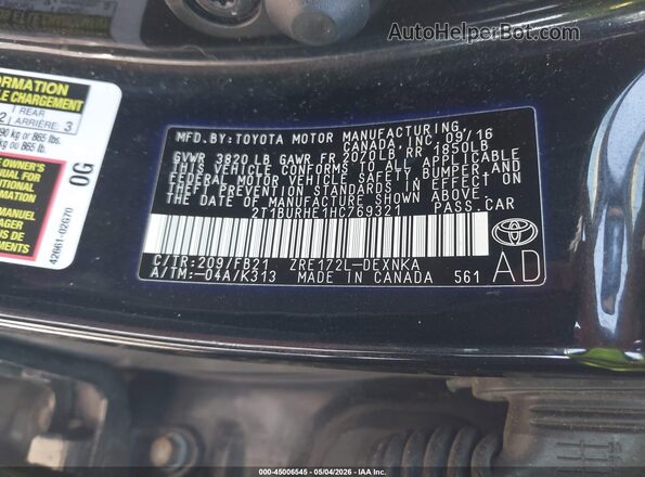 2T1BURHE1HC769321 2017 TOYOTA LL Black Engine compartment view