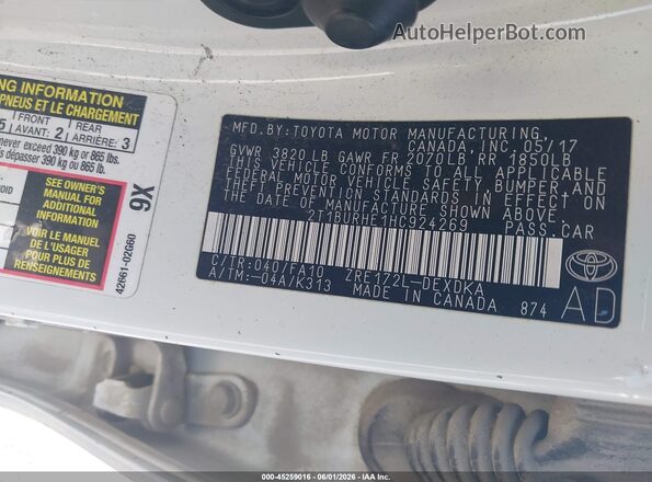 2T1BURHE1HC924269 2017 TOYOTA COROLLA Белый Вид подкапотного пространства
