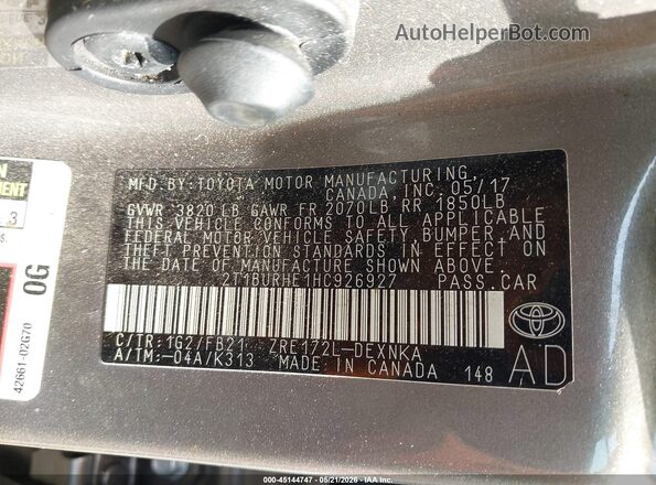 2T1BURHE1HC926927 2017 TOYOTA COROLLA Gold Vista del compartimento del motor