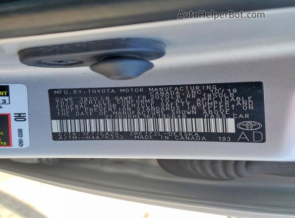 2T1BURHE1KC195648 2019 TOYOTA COROLLA Silver Вид наклейки з VIN-кодом