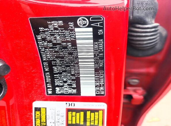 2T1BURHE1KC196671 2019 TOYOTA COROLLA Red Շարժիչի բաժամունքի տեսք