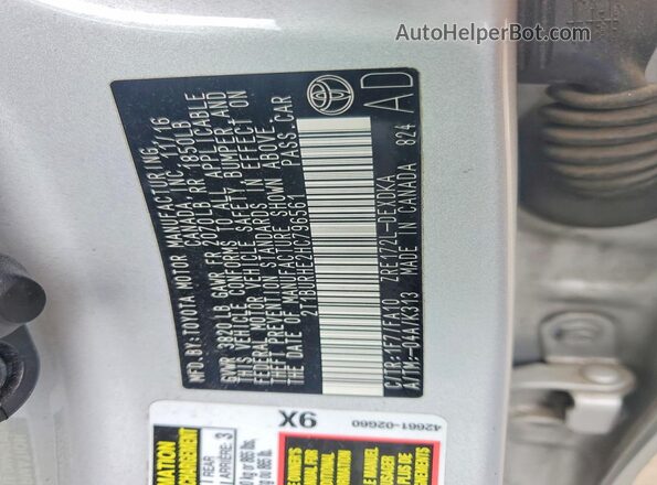 2T1BURHE2HC796561 2017 TOYOTA LL Silver Вид підкапотного простору