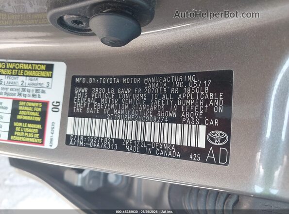 2T1BURHE2HC908274 2017 TOYOTA COROLLA Gold Engine compartment view