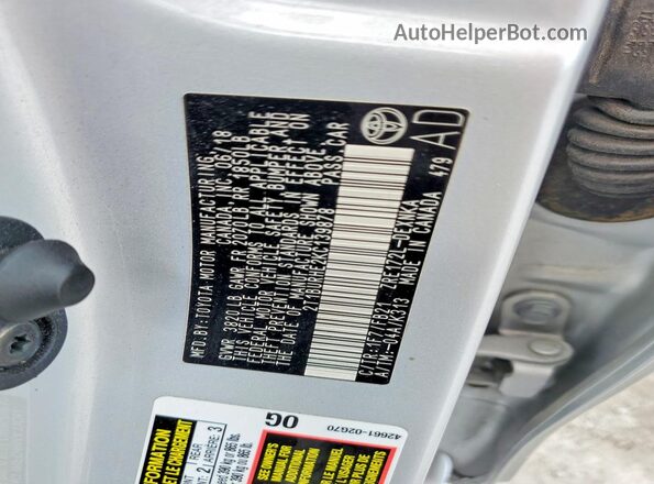 2T1BURHE2KC139878 2019 TOYOTA LL Silver VIN կոդի պիտակի տեսք
