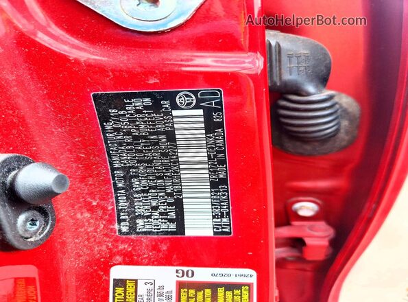 2T1BURHE2KC142277 2019 TOYOTA LL Red VIN კოდის სტიკერის ხედი