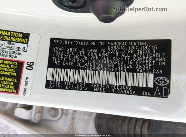 2T1BURHE3HC767151 2017 TOYOTA LL White 