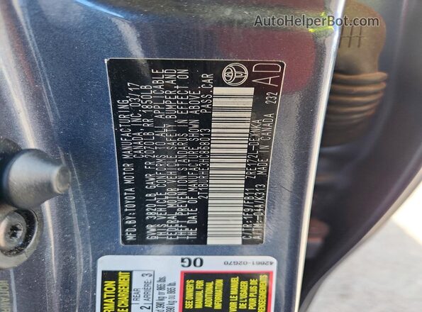 2T1BURHE3HC868013 2017 TOYOTA COROLLA Gray Vista del compartimento del motor