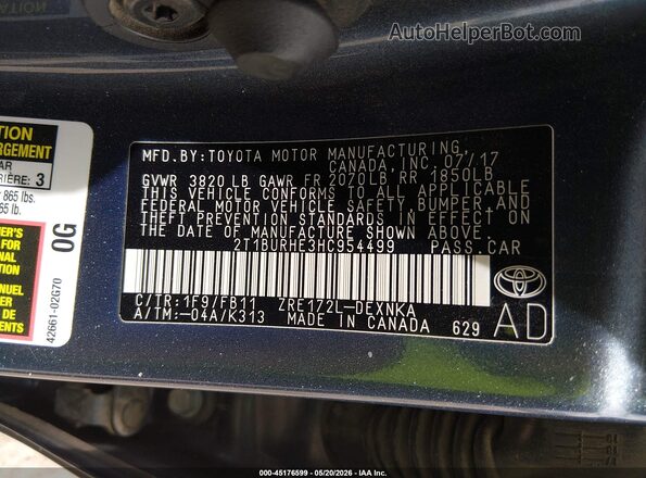 2T1BURHE3HC954499 2017 TOYOTA COROLLA Dark Blue 