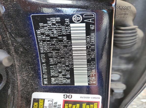 2T1BURHE3KC167947 2019 TOYOTA LL Black 
