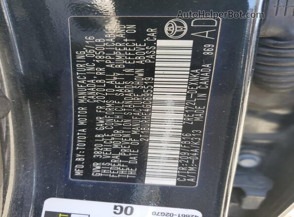 2T1BURHE4GC695519 2016 TOYOTA COROLLA Black Вид підкапотного простору