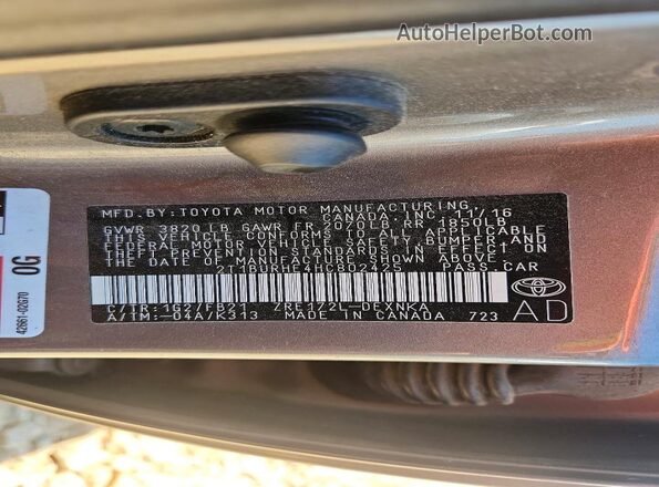 2T1BURHE4HC802425 2017 TOYOTA COROLLA Gray 