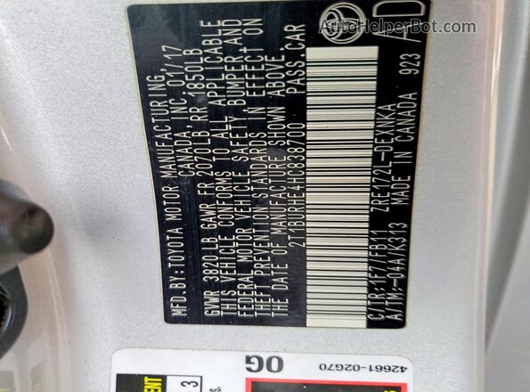 2T1BURHE4HC838700 2017 TOYOTA COROLLA Gray 