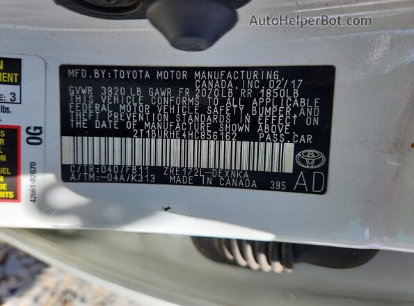 2T1BURHE4HC856162 2017 TOYOTA COROLLA White 