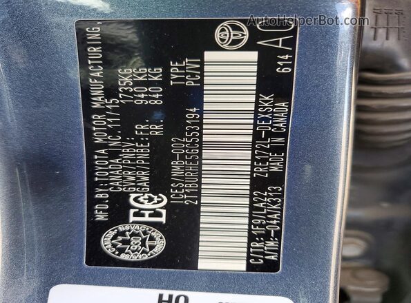 2T1BURHE5GC553194 2016 TOYOTA COROLLA Blue 