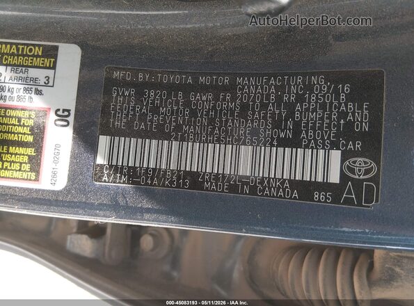 2T1BURHE5HC765224 2017 TOYOTA LL Gray 