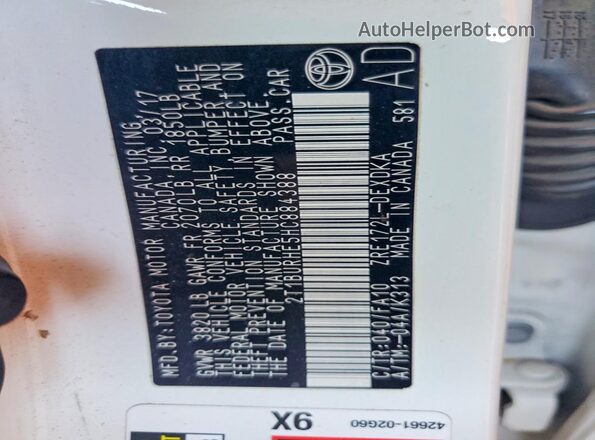 2T1BURHE5HC884388 2017 TOYOTA LL White Widok komory silnika