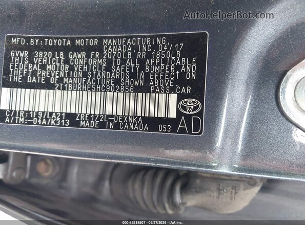 2T1BURHE5HC902856 2017 TOYOTA COROLLA Blue Vista del compartimento del motor