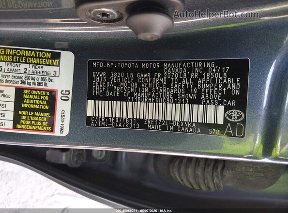 2T1BURHE6HC901313 2017 TOYOTA LL Серый Вид подкапотного пространства
