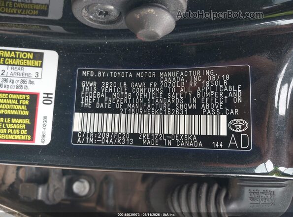 2T1BURHE6KC162631 2019 TOYOTA LL Black 