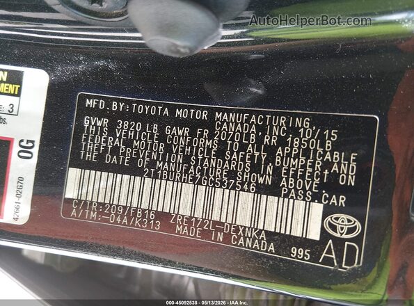2T1BURHE7GC537546 2016 TOYOTA LL Black Engine compartment view