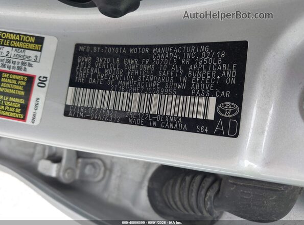 2T1BURHE7JC069955 2018 TOYOTA LL Silver Widok komory silnika