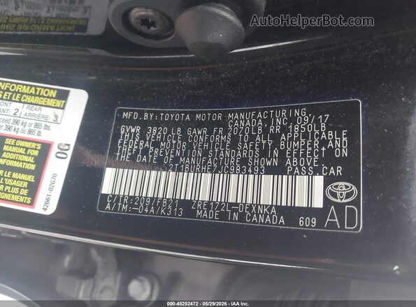 2T1BURHE7JC983493 2018 TOYOTA COROLLA Black Շարժիչի բաժամունքի տեսք