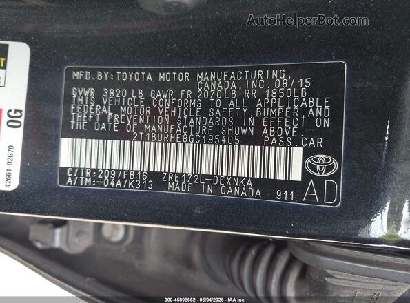 2T1BURHE8GC495405 2016 TOYOTA LL Черный Вид подкапотного пространства