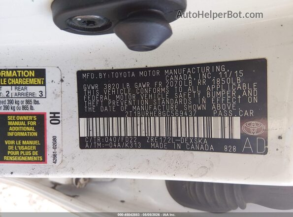2T1BURHE8GC569437 2016 TOYOTA LL White 