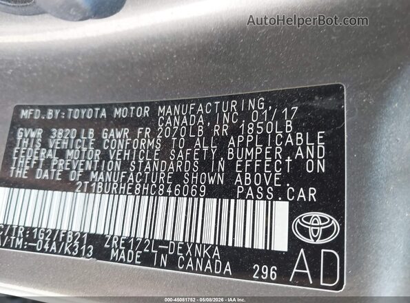 2T1BURHE8HC846069 2017 TOYOTA LL Brown Շարժիչի բաժամունքի տեսք