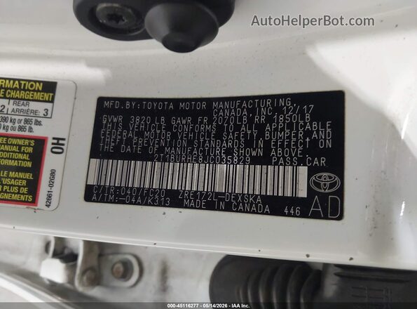 2T1BURHE8JC035829 2018 TOYOTA COROLLA White Engine compartment view