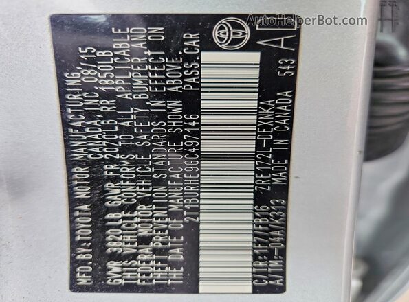 2T1BURHE9GC497146 2016 TOYOTA COROLLA Silver Engine compartment view