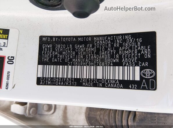 2T1BURHE9HC768174 2017 TOYOTA LL White 