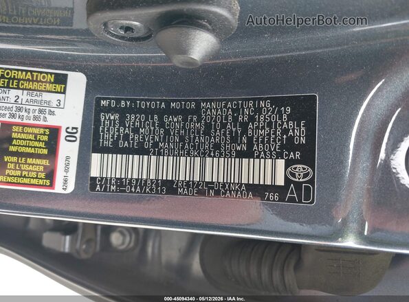 2T1BURHE9KC246359 2019 TOYOTA LL Синий 