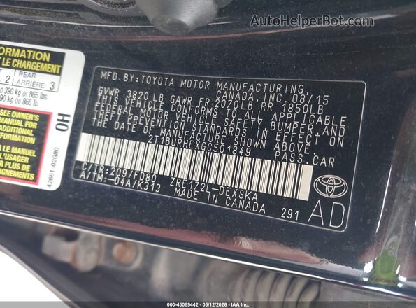 2T1BURHEXGC501849 2016 TOYOTA LL Black Vista del compartimento del motor