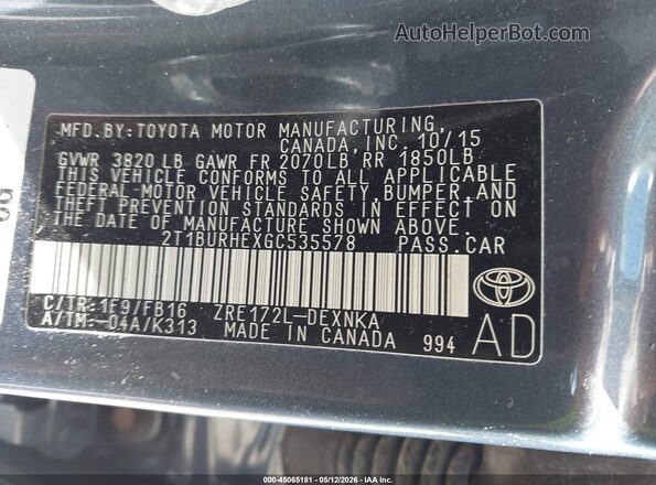 2T1BURHEXGC535578 2016 TOYOTA LL Blue 