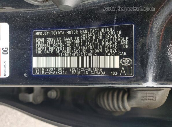 2T1BURHEXKC159604 2019 TOYOTA COROLLA Black 
