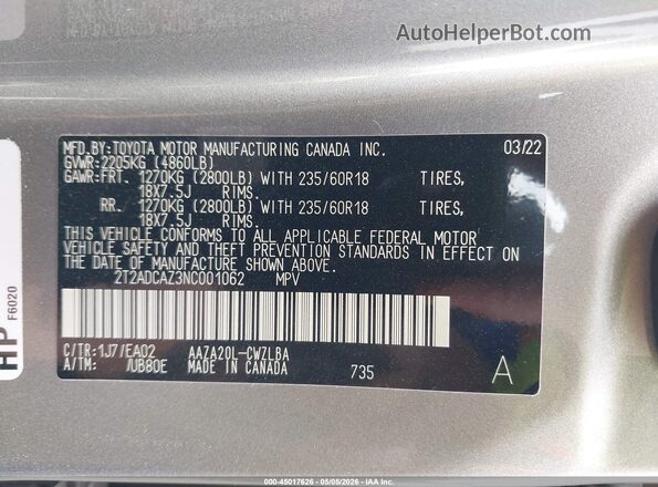 2T2ADCAZ3NC001062 2022 LEXUS NX 250 Gray Engine compartment view