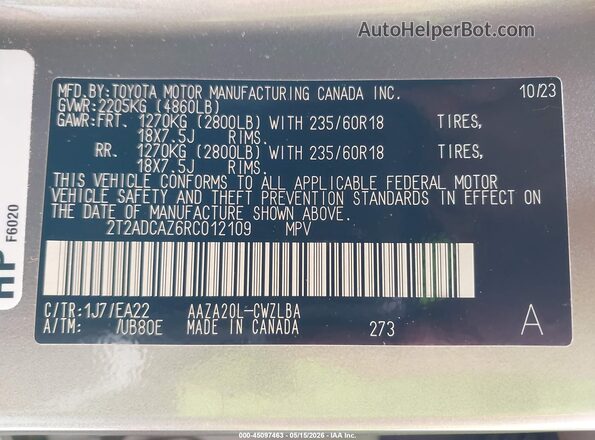 2T2ADCAZ6RC012109 2024 LEXUS NX 250 Gray ძრავის განყოფილების ხედი