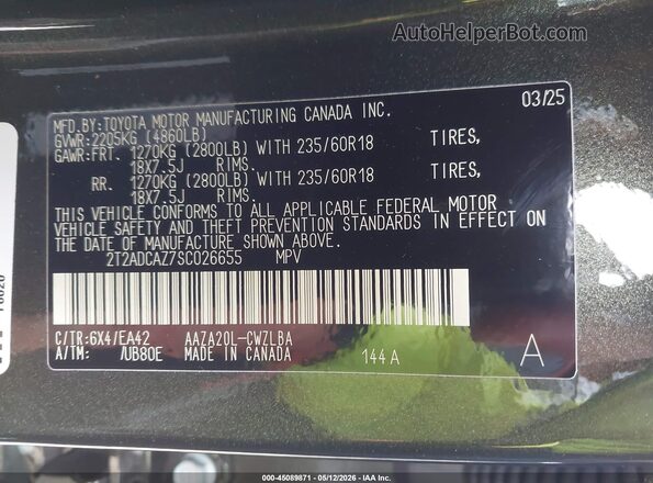 2T2ADCAZ7SC026655 2025 LEXUS NX 250 Green Vista del compartimento del motor