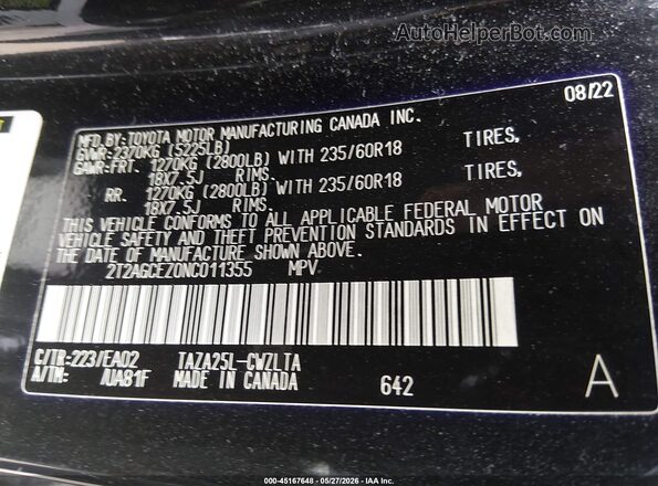 2T2AGCEZ0NC011355 2022 LEXUS NX 350 Black Vista del compartimento del motor