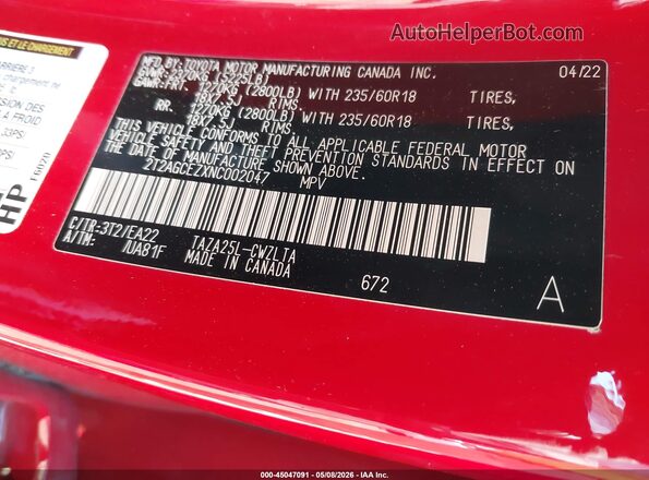 2T2AGCEZXNC002047 2022 LEXUS NX 350 Red Widok komory silnika
