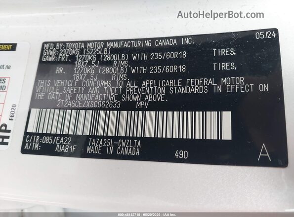 2T2AGCEZXSC062633 2025 LEXUS NX 350 Белый Вид подкапотного пространства