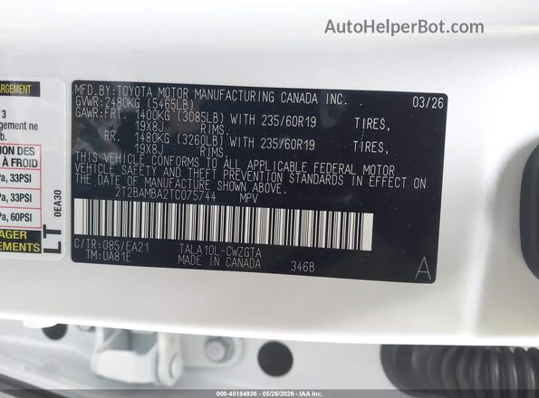 2T2BAMBA2TC075744 2026 LEXUS RX 350 Белый Вид подкапотного пространства